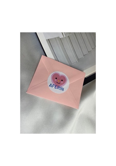 Pembe Aferin Sevimli Sticker Mat Etiket 4 Cm 40 Adet Çok Renkli