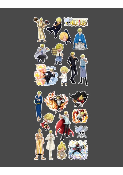 Vinsmoke Sanji - One Piece 2li Sticker Etiket Seti Anime Çıkartmaları - Karabacak Sanji Minithingsart