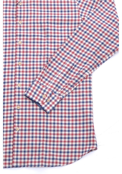 Giant Erkek Uzun Kol Kareli Gömlek - Minimalist Günlük Stil Bordo