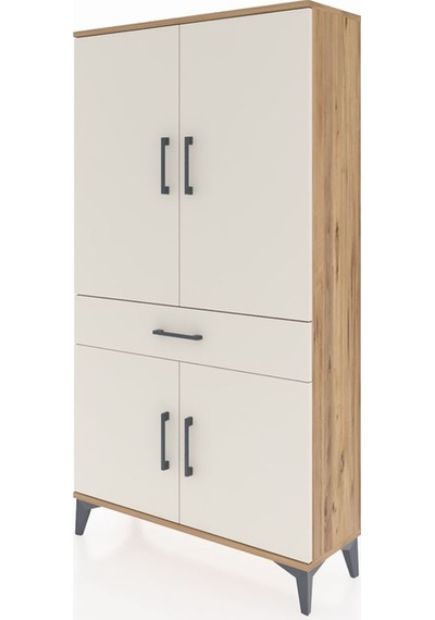 Arges Dolap 4 Raflı Tek Çekmeceli 4 Kapaklı 88x30x163 Çam-aytaşı Çam