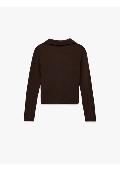 Koton Regular Fit Uzun Kollu Polo Yaka Tişört Kahverengi 6wak50025ek Kahve