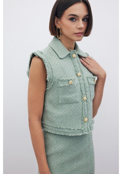 Sateen Simli Tüvit Yelek - Mint-135293 Mint