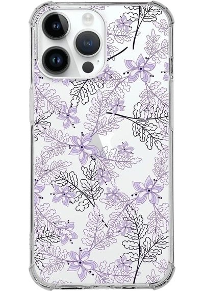 Apple Uyumlu iPhone 14 Pro Köşe Korumalı Antişok Kapak Floral Lila Tasarımlı Şeffaf Kılıf