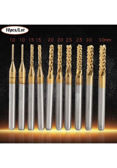 Pcb Mini Karbür Freze Kesici 1.0-3.0mm 10 Lu Set 3.175mm Shank