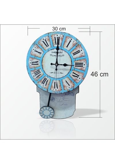 46Cm Sallanır Sarkaçlı Şahküllü Mavi Retro Vintage Duvar Saati Retro