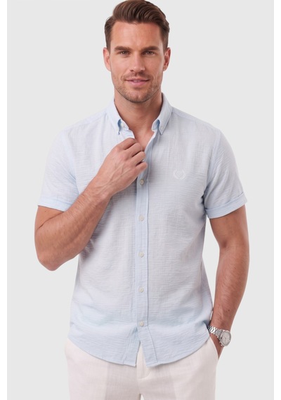 Rizzup Erkek Slim Fit Likralı Jakar Dokulu Buz Mavisi Kısa Kol Gömlek Esnek Nakış Armalı 2604356 Rizzup Erkek Slim Fit Likralı Jakar Dokulu Buz Mavisi Kısa Kol Gömlek Esnek Nakış Armalı 2604356
