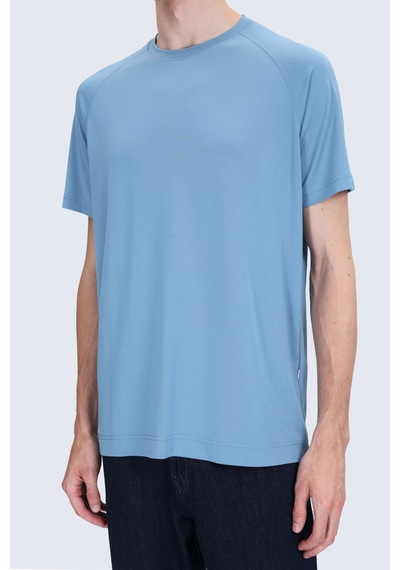 Hatemoğlu Mavi Regular Fit Bisiklet Yaka Reglan Kol Tişört