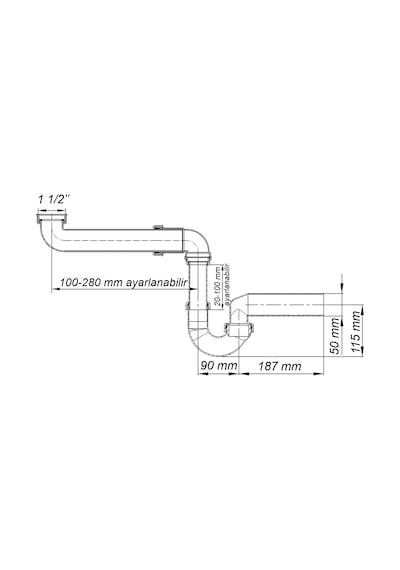 Dallmer Yer Kazandıran Lavabo Sifonu Evye Sifonu 1 1/2'' Bağlantı Ağızlı 50lik Koku Önleyici