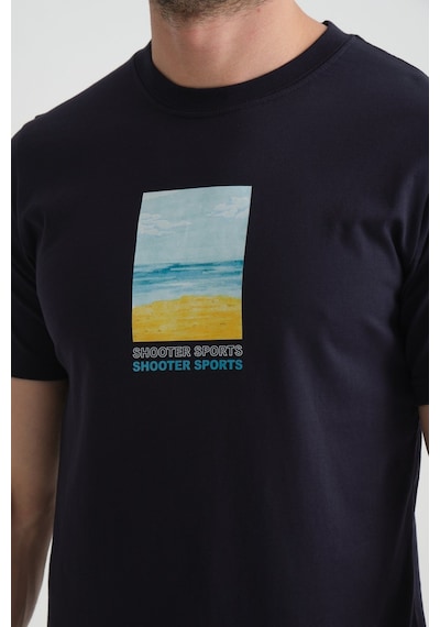 Shooter Sportwear Shooter Erkek T-shirt %100 Pamuk Minimalist Tasarım Regular Kalıp Baskılı Lacivert