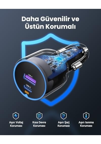 63w 2 Portlu Araç İçi Şarj Cihazı Çakmaklık Adaptörü, 35023