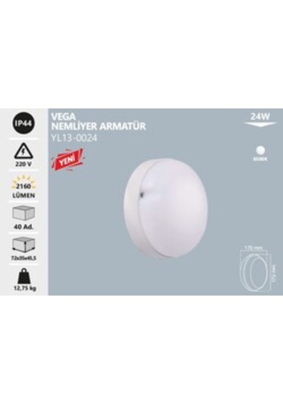 Noas Yl13 0024 Vega 24w Nemliyer Sıva Üstü Led Armatür 6500k Beyaz Işık Renkli
