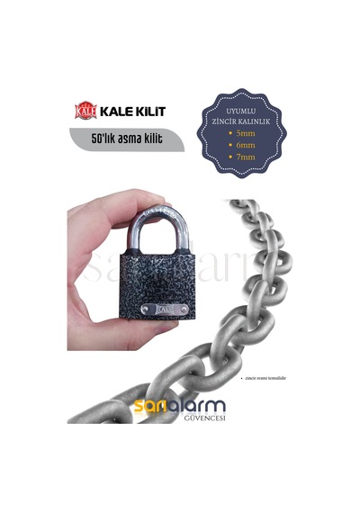 Kale Gri Asma Kilit 50mm Büyük Boy