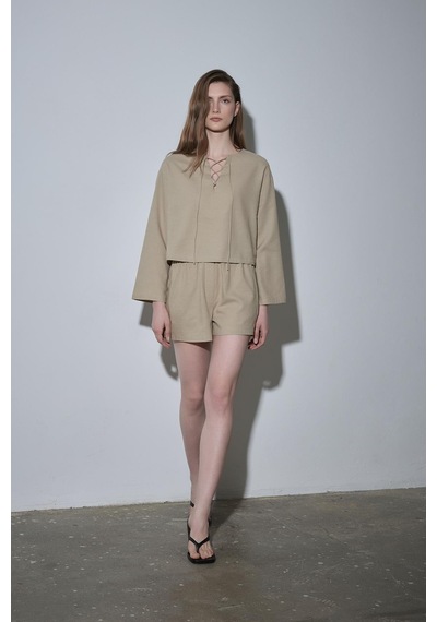 Suud Collection Ihlamur Yeşili Zoe Basic Keten Şort Yeşil