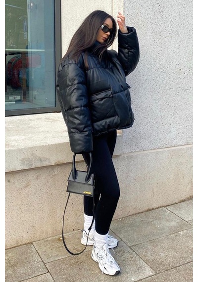 Madmext Siyah Deri Oversize Cep Detaylı Mont Mg1357-siyah Siyah