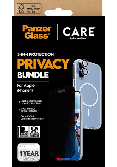 Care By Panzerglass Flagship Apple Uyumlu iPhone 17 3'lü Gizli/hayalet Ekranlı Set - Bundle Uwf+kılıf+lens