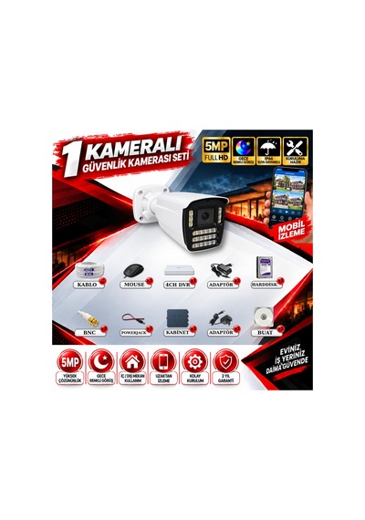 1 Kameralı Güvenlik Kamerası Seti 5mp Yapay Zeka Gece Renkli Görüş 21 Warm Led Ultra Hd 521w
