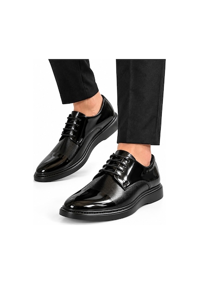 Yalçın Shoes Erkek Siyah Parlak Suni Deri Bağcıklı Klasik Ayakkabı Dokulu Ön Yüzey, Kalın Taban Damatlık Ayakkabı Siyah - 933653717 Siyah