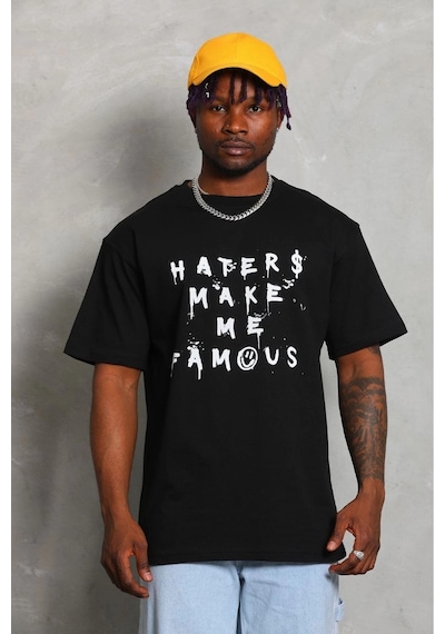 Erkek Kısa Kol Baskılı Bisiklet Yaka T-shirt - Siyah Diğer