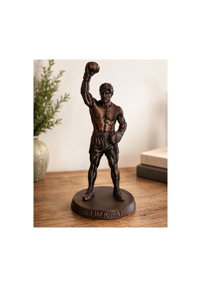 3d Kişiye Özel İsimli Boksör - Dövüşçü Bronz Renk 18 Cm