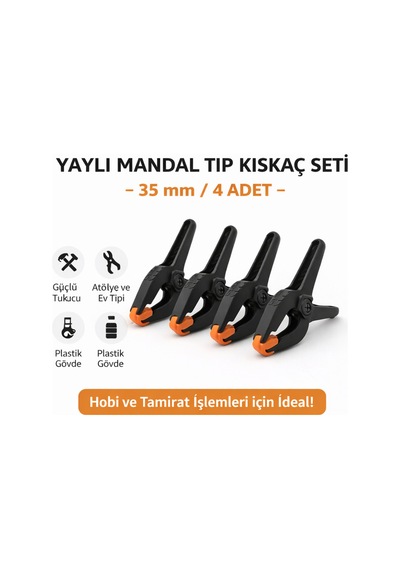 35 Mm Yaylı Mandal Tip Kıskaç İşkence Seti Plastik Gövdeli Güçlü Tutucu Mandal 4 Parça