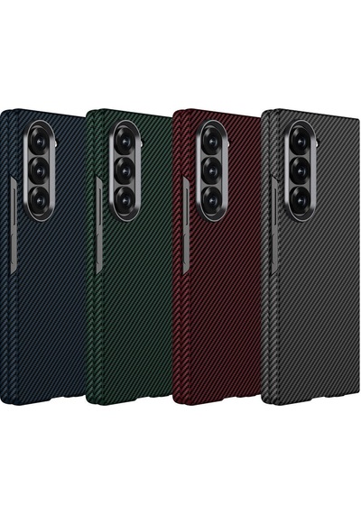 Nourthkiingdom Galaxy Z Fold 6 Uyumlu Kamera Korumalı Karbon Fiber Tasarımlı Arka Yüzey Nrtk Kıpta Karbon Kapak Kırmızı
