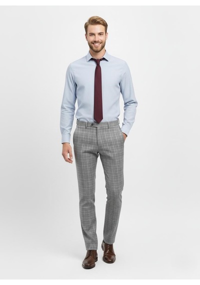 Presto Erkek Slimfit Likralı Kareli Desen Pantolon Gri 3184-120 Gri