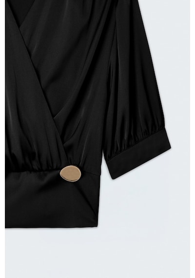 Sateen Kısa Kollu Saten Bluz - Siyah-137441