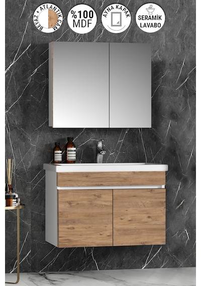 Çiğdem 80 Cm Beyaz-atlantik Mdf Lavabolu Asma Banyo Dolabı Takımı Beyaz - Atlantik Çam Çiğdem 80 Cm Beyaz-atlantik Mdf Lavabolu Asma Banyo Dolabı Takımı Beyaz - Atlantik Çam