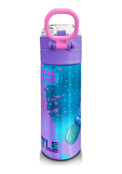 Coral High Kids Açık Pembe Mavi Kaplumbağa Desenli Pipetli Ve Direkt İçim Çelik Termos 500 Ml 31808 Pastel Pembe