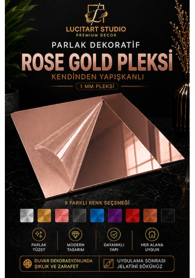 10 Adet 1mm Dekoratif Kare Rosegold Pleksi - 10x10, 15x15, 20x20, 25x25, 30x30, 35x35, 40x40 Cm Kendinden Yapışkanlı Duvar Dekorasyonu Ürünü Pleksi Ayna Beklentisiyle Almayınız