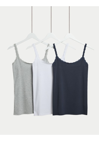 Marks & Spencer 3'lü Pamuklu Dantel Kenarlı Atlet T32004536 Lacivert