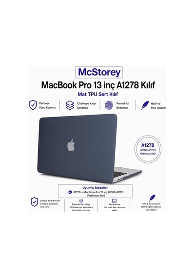 Macbook Pro Kılıf 13 İnç A1278 2008 2009 2010 2011 2012 Uyumlu Mat Sert Tpu Hardcase Çizilmez Darbeye Dayanıklı İnce Hafif Koruyucu Kapak Siyah Belirtilmemiş