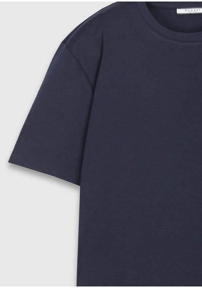 Ramsey Lacivert Düz Pamuk Karışımlı T-shirt
