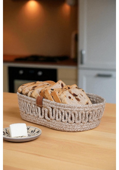 Kaan Home El Dokuma Oval Jüt Ekmek Sepeti Krem-bej