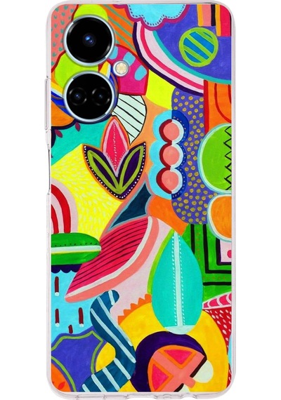 Tecno Camon 19 İle Uyumlu Retro Color 6 Kamera Korumalı Şeffaf Kılıf Şeffaf