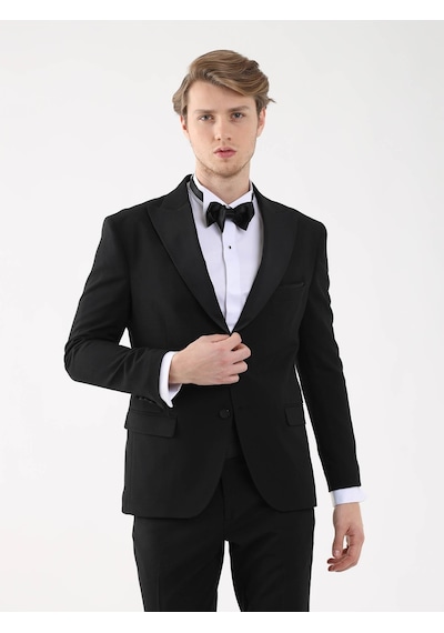 Dufy Siyah Erkek Slim Fit Sivri Yaka Smokin Takım - 92409 Siyah Dufy Siyah Erkek Slim Fit Sivri Yaka Smokin Takım - 92409 Siyah