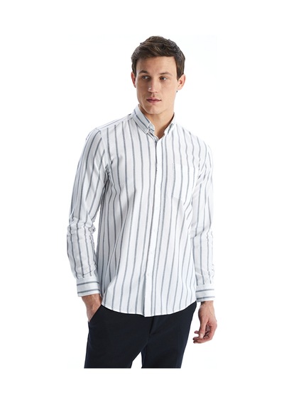 Lcwaıkıkı Classic Beyaz Regular Fit Uzun Kollu Çizgili Erkek Gömlek