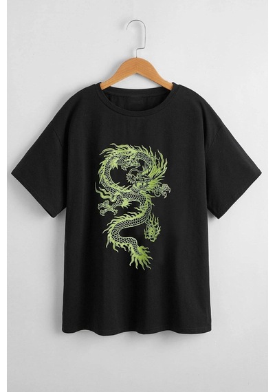 Uyguntarz Çocuk Green Dragon Pamuklu Tshirt Siyah