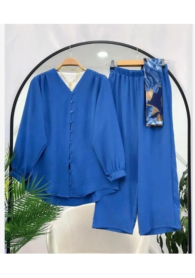 Lovie Moda Kadın Ayrobin Mini Düğmeli Takım Mavi
