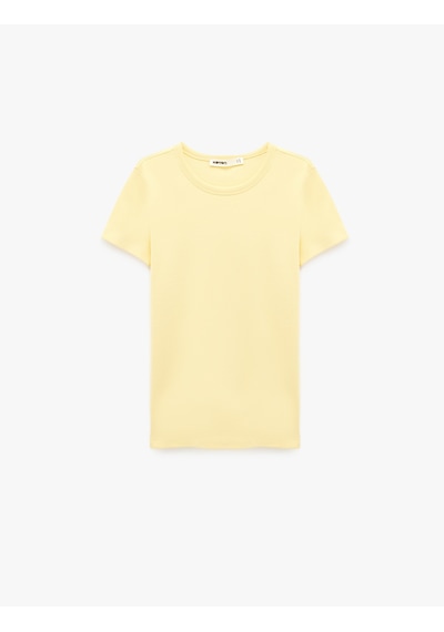 Koton Pamuklu Slim Fit Bisiklet Yaka Kısa Kollu Tişört Sarı 6sak50471ek