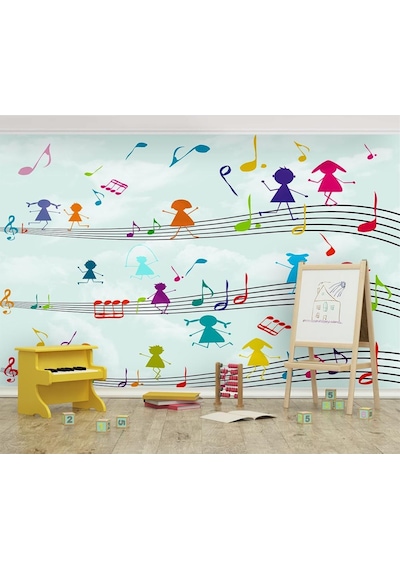 Müzik Notaları Ve Eğlenen Çocuklar Duvar Kağıdı