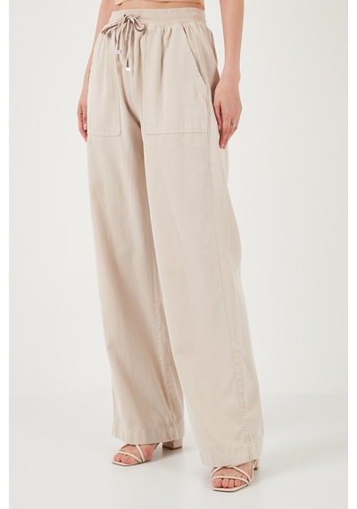 Lela Relaxed Fit Yüksek Bel Bol Paça Bayan Pantolon 668Yp5040 Taş