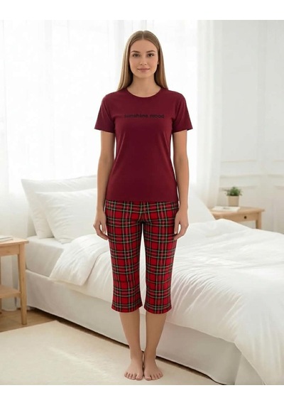 Mihra Kadın Bisiklet Yaka Milan Likralı Kapri Kısa Kol Pijama Takımı 50108bb - 1 Adet Bordo Mihra Kadın Bisiklet Yaka Milan Likralı Kapri Kısa Kol Pijama Takımı 50108bb - 1 Adet Bordo