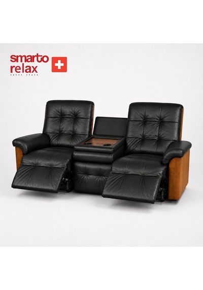 Smarto Relax Berlin 3 Lü Orta Konsollu Bardaklıklı Yatar Ayak Uzatmalı Ergonomik Deri Sinema Tv Koltuğu Siyah
