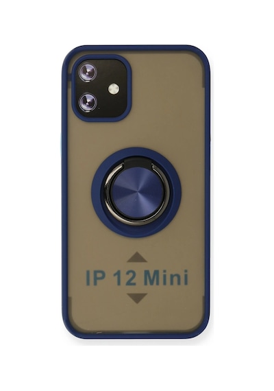 Newface - 703 - iPhone Uyumlu 12 Mini Kılıf Montreal Yüzüklü Silikon Kapak - Csmo-tex - - Lacivert