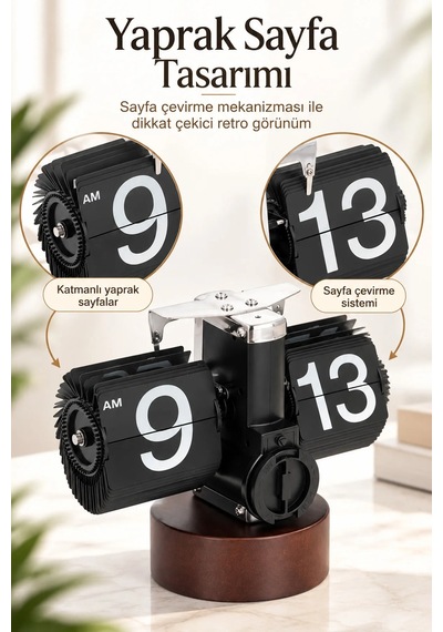 Exenar - Koyu Kahverengi - Yaprak Masa Saati Otomatik Sayfa Çevirmeli Retro Mekanik Ahşap Tasarım Flip Clock Ofis Aksesuarı Exenar - Koyu Kahverengi - Yaprak Masa Saati Otomatik Sayfa Çevirmeli Retro Mekanik Ahşap Tasarım Flip Clock Ofis Aksesuarı