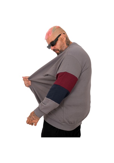 Mode Xl Büyük Beden Parçalı Bis Yaka Sweatshirt U25817 Füme