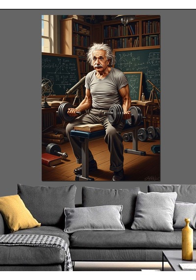 Ahşap Tablo Albert Einstein Spor Yaparken, Yiyecek Ve İçecek Tabloları