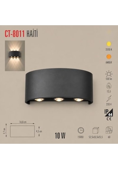 Dış Mekan Led Aplik 10 Watt Amber Cata Haiti 3'lü Aplik Ct-8011a / Bahçe, Balkon Ve Bina Cepheleri İçin Dekoratif T Çok Renkli