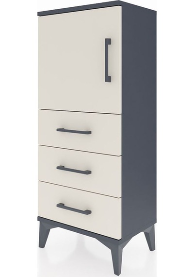 Arges Komodin 2 Raflı 3 Çekmeceli Tek Kapaklı 44x30x106 Antrasit-aytaşı Antrasit